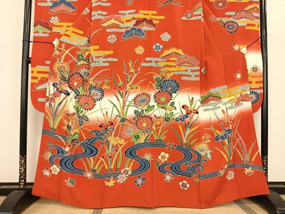平和屋着物●豪華振袖 型染め 草花文 暈し染め 正絹 逸品 AABF5492fy