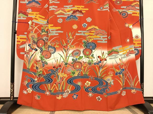 平和屋着物●豪華振袖 型染め 草花文 暈し染め 正絹 逸品 AABF5492fy