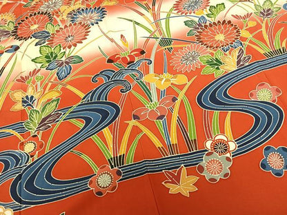 平和屋着物●豪華振袖 型染め 草花文 暈し染め 正絹 逸品 AABF5492fy