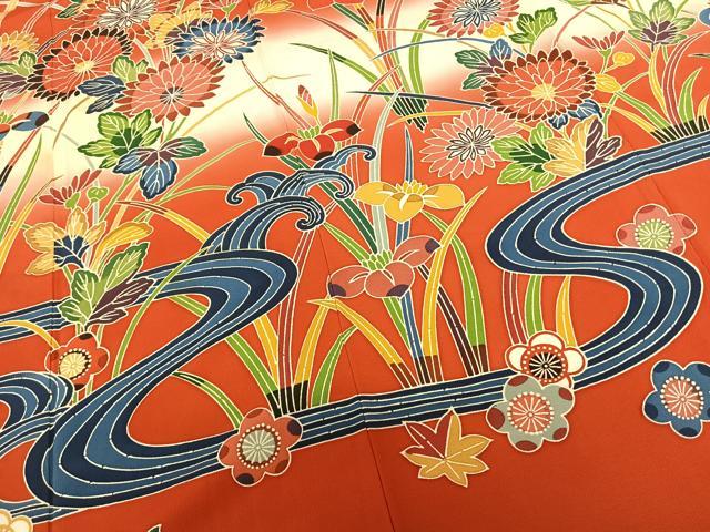 平和屋着物●豪華振袖 型染め 草花文 暈し染め 正絹 逸品 AABF5492fy