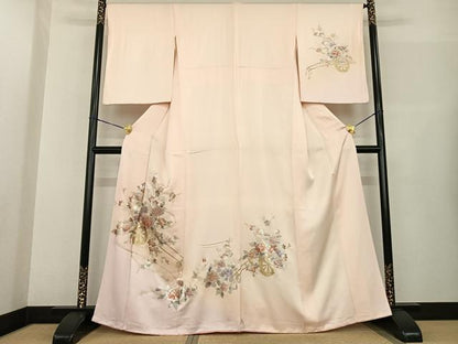 平和屋着物●訪問着 片輪車花文 金銀彩 正絹 逸品 AABF5496fy
