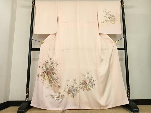 平和屋着物●訪問着 片輪車花文 金銀彩 正絹 逸品 AABF5496fy