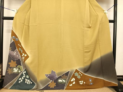 平和屋着物●訪問着 絞り 舞蝶文 暈し染め 金彩 正絹 逸品 AABF5498fy