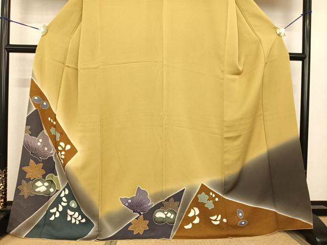 平和屋着物●訪問着 絞り 舞蝶文 暈し染め 金彩 正絹 逸品 AABF5498fy