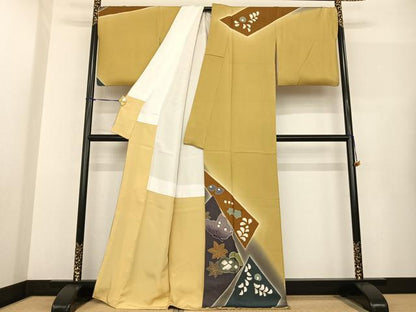 平和屋着物●訪問着 絞り 舞蝶文 暈し染め 金彩 正絹 逸品 AABF5498fy