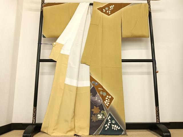平和屋着物●訪問着 絞り 舞蝶文 暈し染め 金彩 正絹 逸品 AABF5498fy