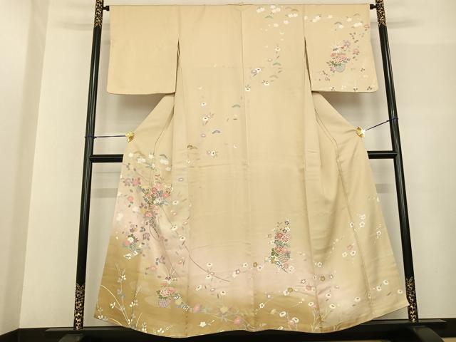 平和屋着物●訪問着 友禅 枝花文 暈し染め 正絹 逸品 AABF5499fy