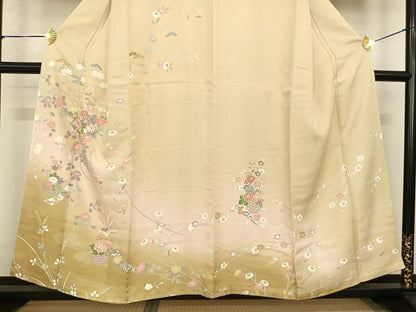 平和屋着物●訪問着 友禅 枝花文 暈し染め 正絹 逸品 AABF5499fy