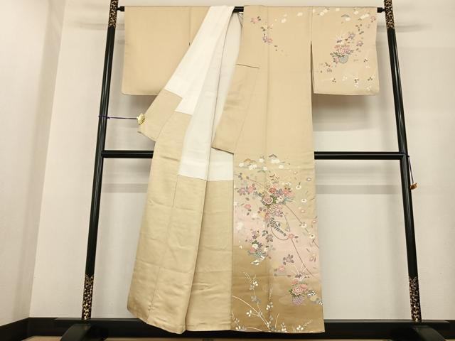 平和屋着物●訪問着 友禅 枝花文 暈し染め 正絹 逸品 AABF5499fy