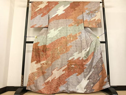 平和屋着物●訪問着 絞り 刺繍 道長花文 暈し染め 金糸 金彩 正絹 逸品 AABF5503fy