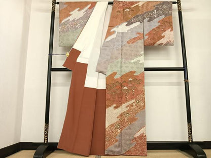 平和屋着物●訪問着 絞り 刺繍 道長花文 暈し染め 金糸 金彩 正絹 逸品 AABF5503fy