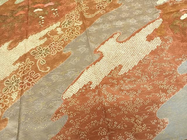 平和屋着物●訪問着 絞り 刺繍 道長花文 暈し染め 金糸 金彩 正絹 逸品 AABF5503fy