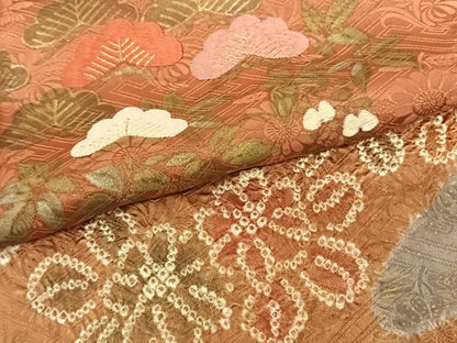 平和屋着物●訪問着 絞り 刺繍 道長花文 暈し染め 金糸 金彩 正絹 逸品 AABF5503fy