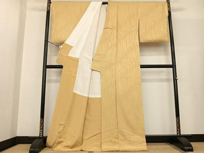 平和屋着物●上質な色無地 舞葉地紋 砥粉色 ロング丈 正絹 逸品 AABF5504fy