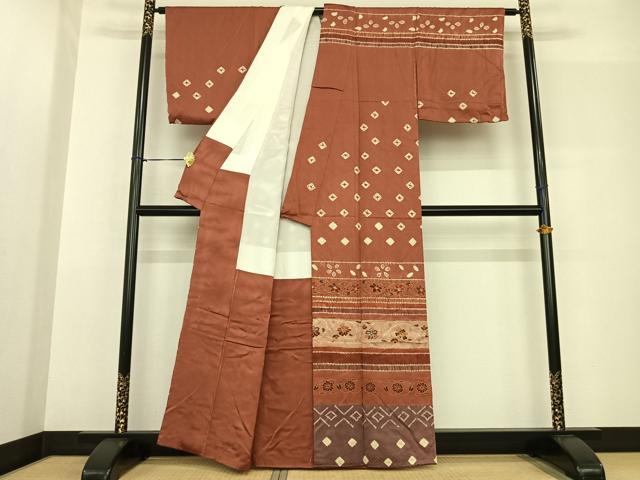 平和屋着物●訪問着 絞り 花唐草文 金銀彩 正絹 逸品 AABF5505fy