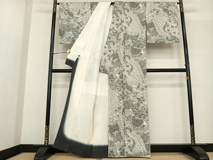 平和屋着物●上質な小紋 紬地 辻が花 正絹 逸品 AABF5506fy
