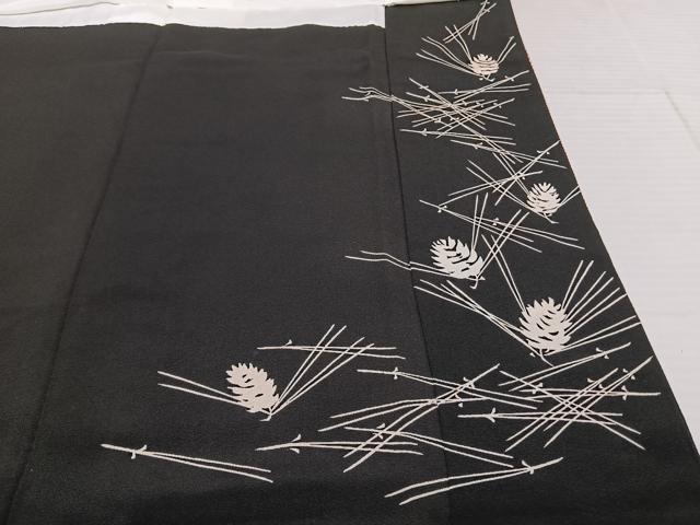平和屋着物●豪華黒留袖 駒刺繍 絞り 草葉文 正絹 逸品 AABF5507fy