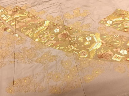 平和屋着物●豪華色留袖 駒刺繍 花鳥文 正絹 逸品 AABF5509fy