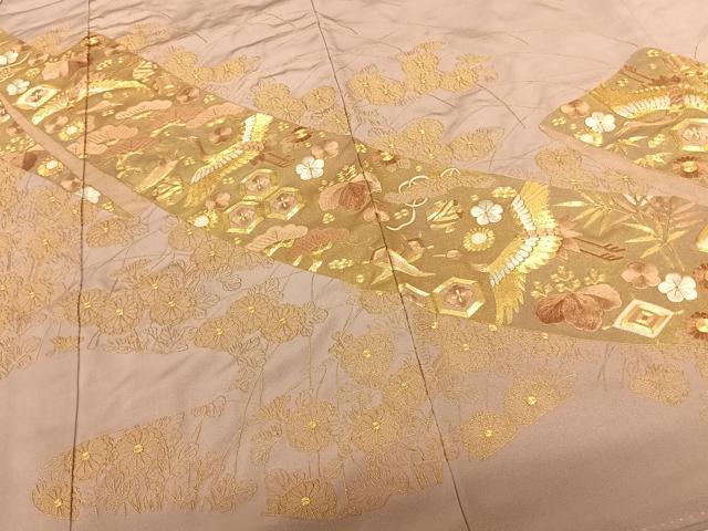 平和屋着物●豪華色留袖 駒刺繍 花鳥文 正絹 逸品 AABF5509fy
