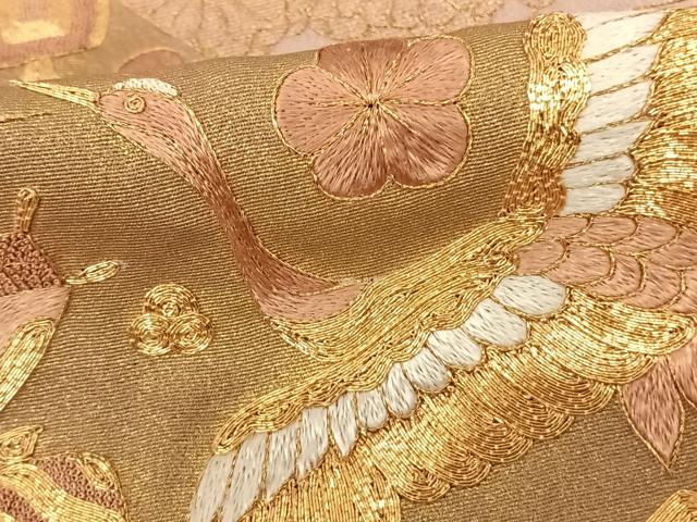 平和屋着物●豪華色留袖 駒刺繍 花鳥文 正絹 逸品 AABF5509fy