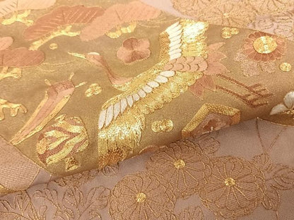 平和屋着物●豪華色留袖 駒刺繍 花鳥文 正絹 逸品 AABF5509fy