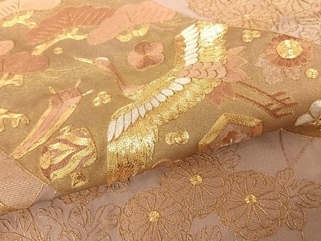 平和屋着物●豪華色留袖 駒刺繍 花鳥文 正絹 逸品 AABF5509fy