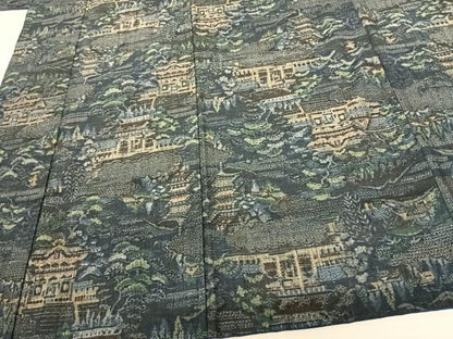 平和屋着物●本真綿結城紬 100亀甲 風景文 証紙付き 正絹 逸品 AABF5510fy