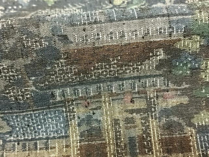 平和屋着物●本真綿結城紬 100亀甲 風景文 証紙付き 正絹 逸品 AABF5510fy