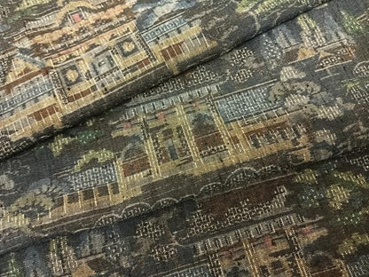 平和屋着物●本真綿結城紬 100亀甲 風景文 証紙付き 正絹 逸品 AABF5510fy