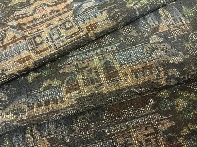 平和屋着物●本真綿結城紬 100亀甲 風景文 証紙付き 正絹 逸品 AABF5510fy