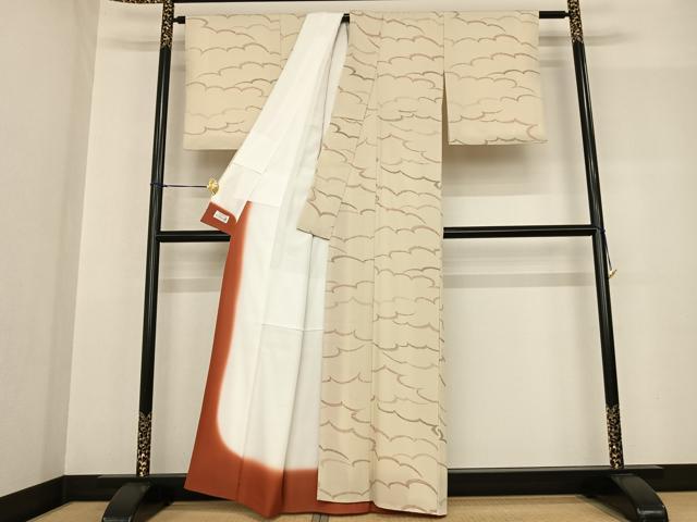 平和屋着物●洗える最高級着物 ＜英＞はなぶさ謹製 小紋 雲取り文 たとう紙付き 洗える着物 AABF5511fy