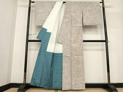 平和屋着物●結城紬 80亀甲 風景花文 証紙付き 正絹 逸品 AABF5512fy