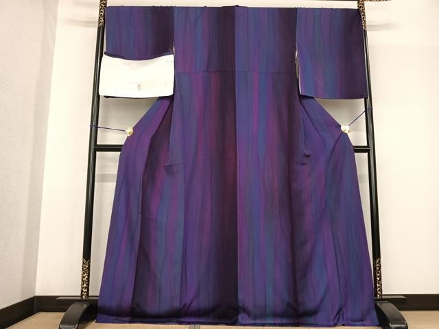 平和屋着物●染色作家　奥田祐斎　染工房　小紋　間道　丹後ちりめん　反端付き　ロング丈　正絹　逸品　AABF5513fy
