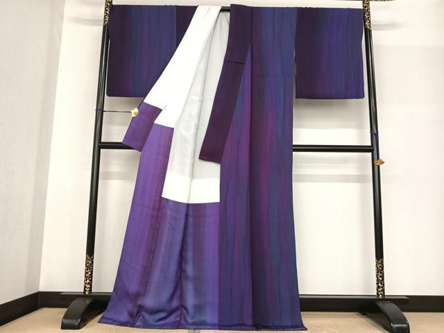 平和屋着物●染色作家　奥田祐斎　染工房　小紋　間道　丹後ちりめん　反端付き　ロング丈　正絹　逸品　AABF5513fy