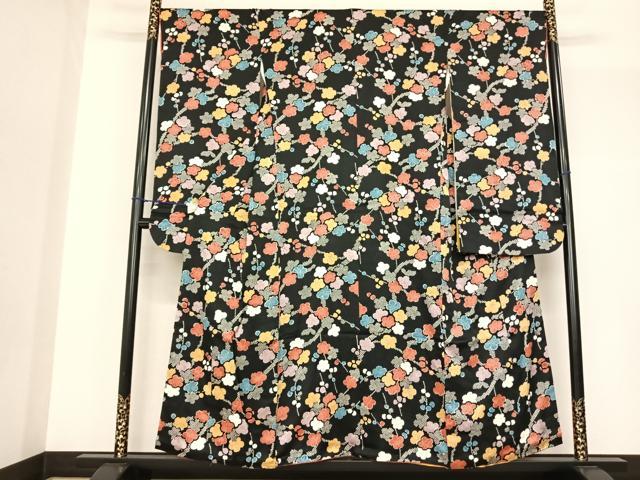 平和屋着物●豪華振袖 枝梅文 黒地 金彩 正絹 逸品 AABF5514fy