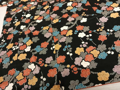 平和屋着物●豪華振袖 枝梅文 黒地 金彩 正絹 逸品 AABF5514fy