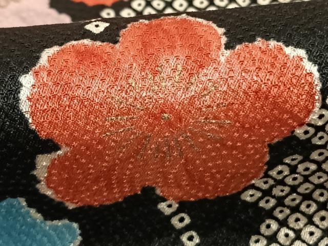 平和屋着物●豪華振袖 枝梅文 黒地 金彩 正絹 逸品 AABF5514fy