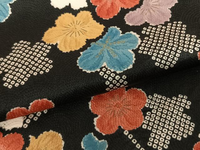 平和屋着物●豪華振袖 枝梅文 黒地 金彩 正絹 逸品 AABF5514fy