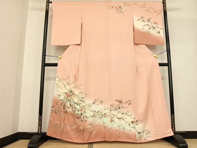 平和屋着物●訪問着 枝花文 暈し染め 金銀彩 正絹 逸品 AABF5515fy