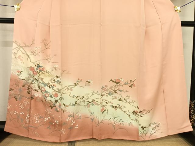 平和屋着物●訪問着 枝花文 暈し染め 金銀彩 正絹 逸品 AABF5515fy