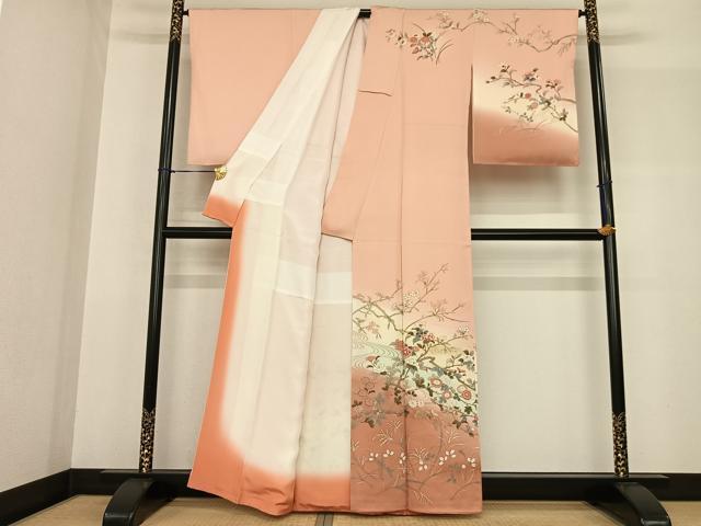 平和屋着物●訪問着 枝花文 暈し染め 金銀彩 正絹 逸品 AABF5515fy