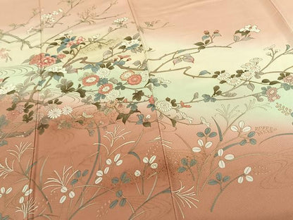 平和屋着物●訪問着 枝花文 暈し染め 金銀彩 正絹 逸品 AABF5515fy
