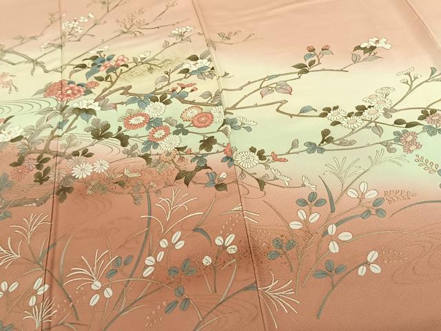 平和屋着物●訪問着 枝花文 暈し染め 金銀彩 正絹 逸品 AABF5515fy