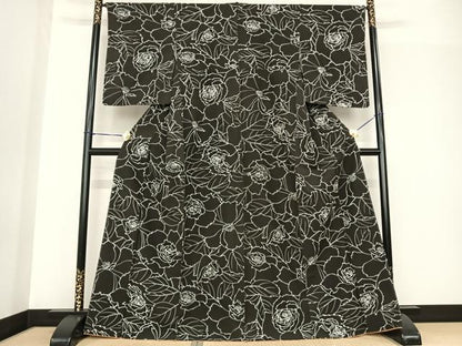 平和屋着物●上質な小紋 花尽くし 黒地 正絹 逸品 未使用 AABF5516fy
