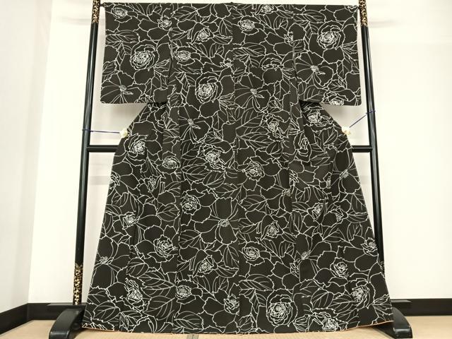 平和屋着物●上質な小紋 花尽くし 黒地 正絹 逸品 未使用 AABF5516fy