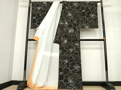 平和屋着物●上質な小紋 花尽くし 黒地 正絹 逸品 未使用 AABF5516fy