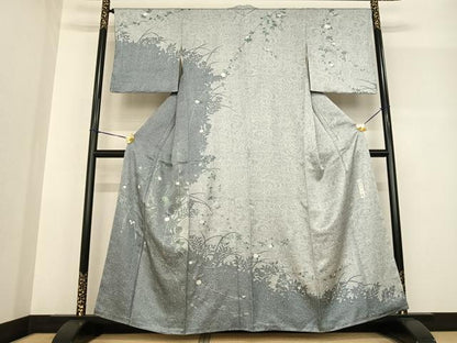 平和屋着物●中西進 訪問着 草花文 銀彩 正絹 逸品 AABF5517fy