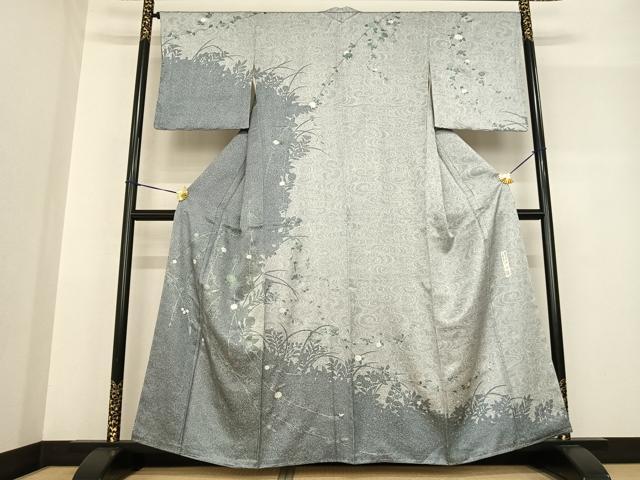 平和屋着物●中西進 訪問着 草花文 銀彩 正絹 逸品 AABF5517fy
