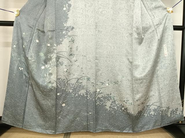 平和屋着物●中西進 訪問着 草花文 銀彩 正絹 逸品 AABF5517fy