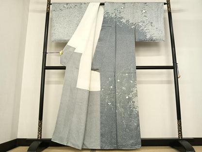 平和屋着物●中西進 訪問着 草花文 銀彩 正絹 逸品 AABF5517fy